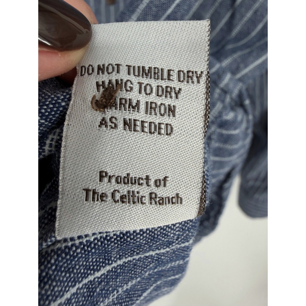 Celtic Ranchwear Mens 3XL Blue White Striped Linen Blend Grandfather Shirt - Picture 6 of 13
